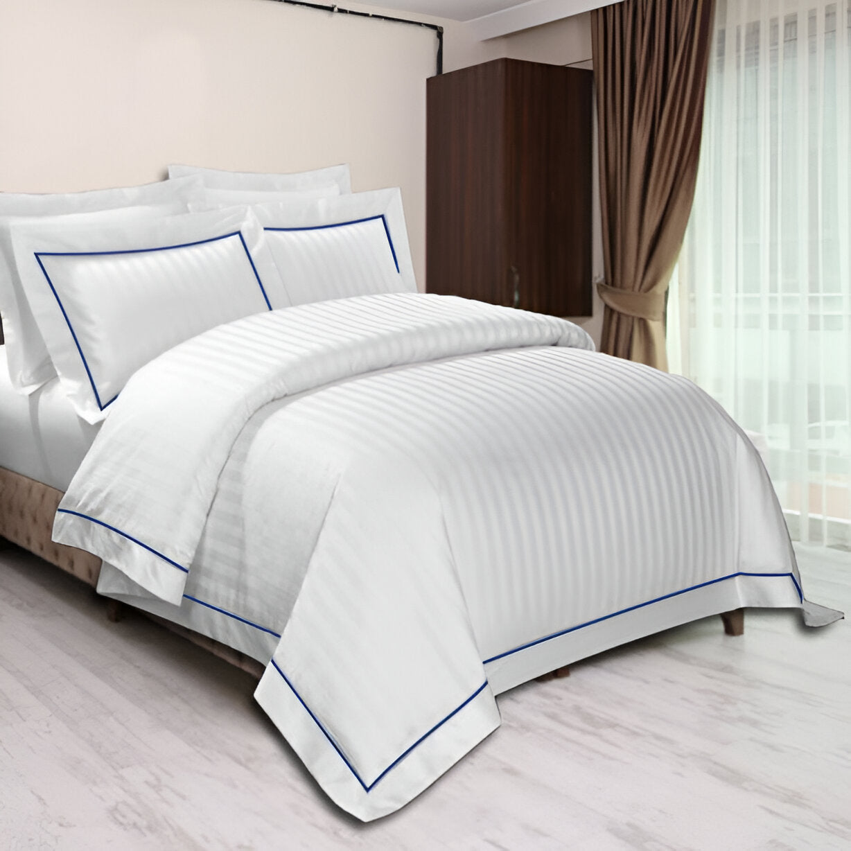 400TC Cotton Single Edge Embroidery Sateen Stripe Duvet Cover Set