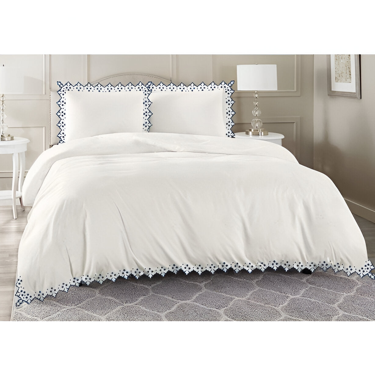 Elegant Flower Embroidered Duvet Cover Set