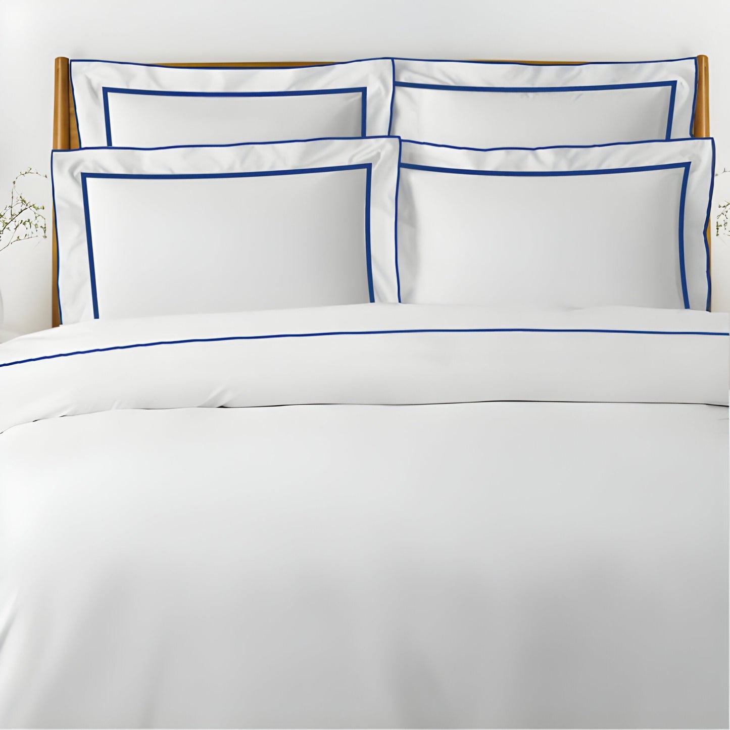 400TC Embroidery & Border Cotton Sateen Solid Duvet Cover Set