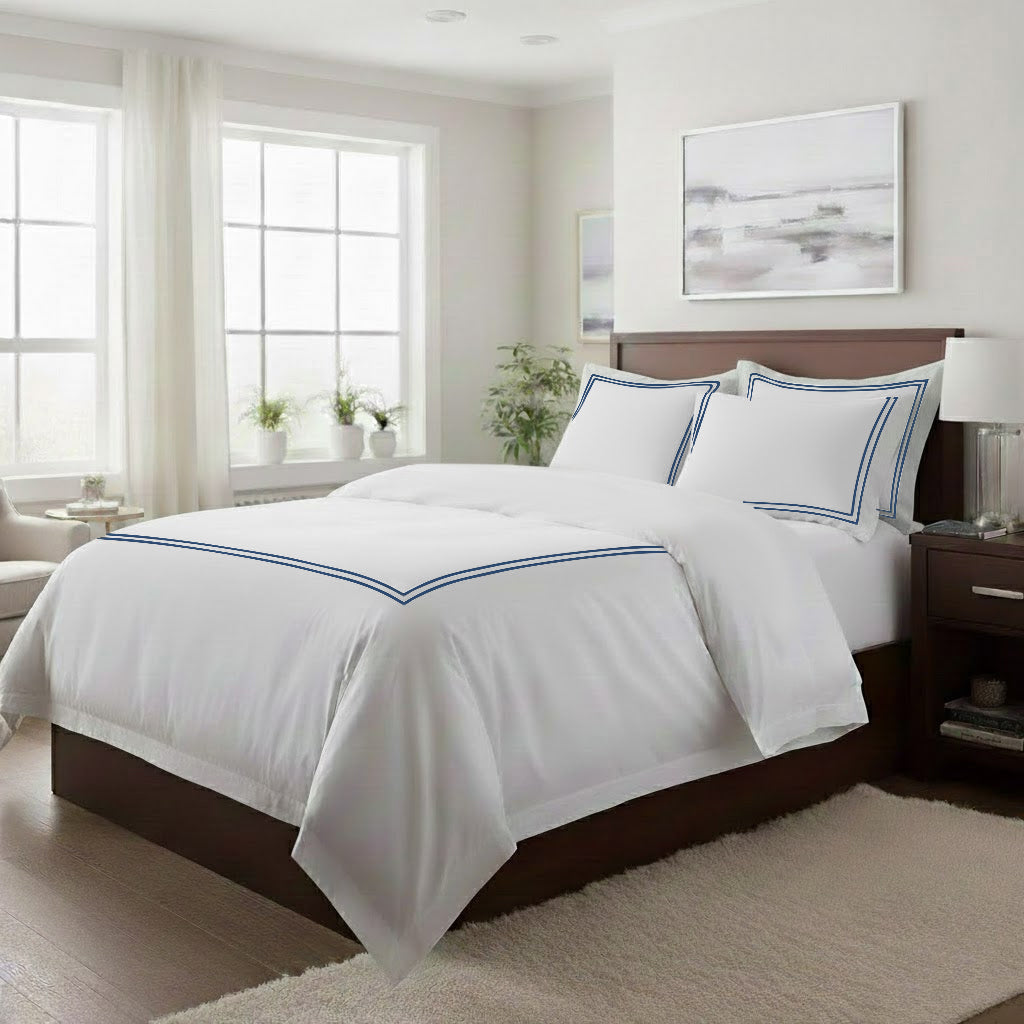 500TC Cotton Double Embroidery Sateen Solid Duvet Cover Set
