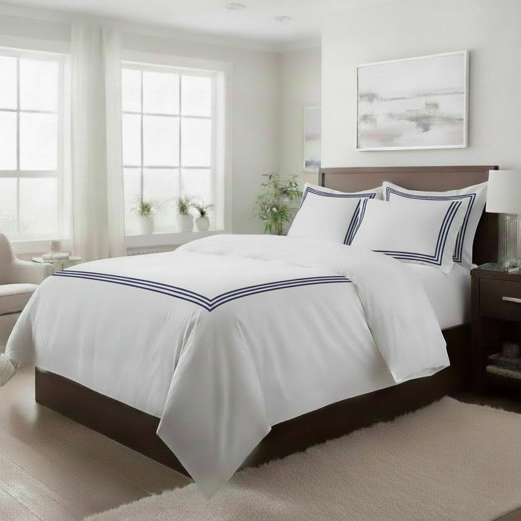 500TC Cotton Triple Embroidery Sateen Solid Duvet Cover Set