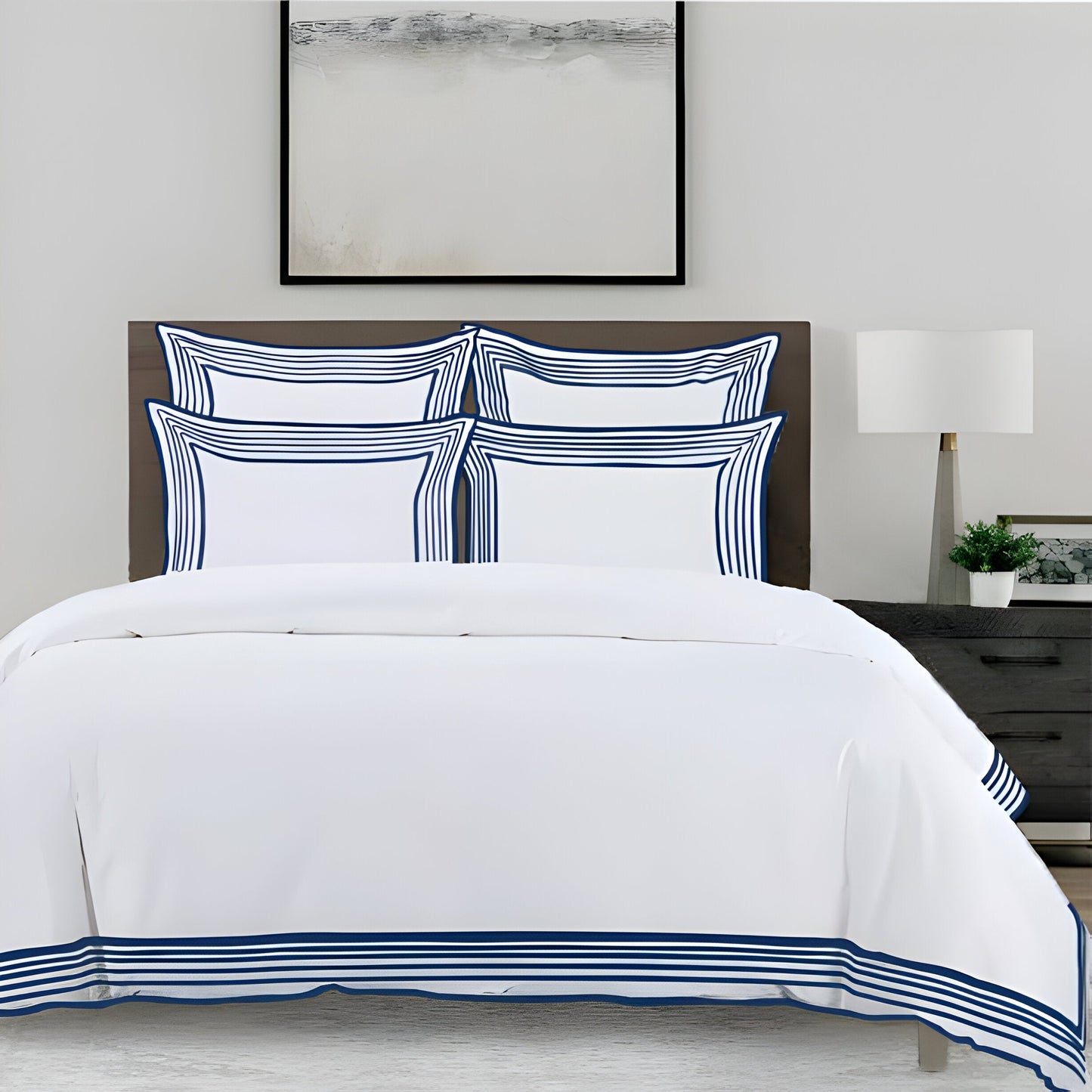 Smart Border 400TC Cotton Embroidery Sateen Solid Duvet Cover Set