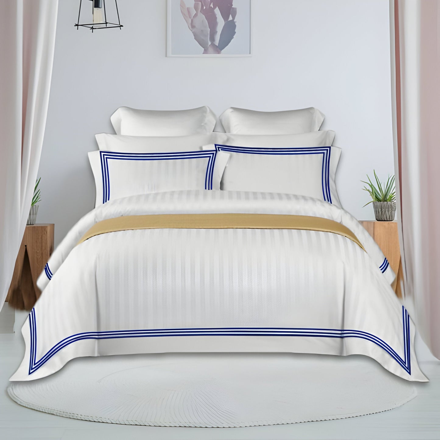 400TC Cotton Sateen Triple Edge Embroidery Stripe Duvet Cover Set