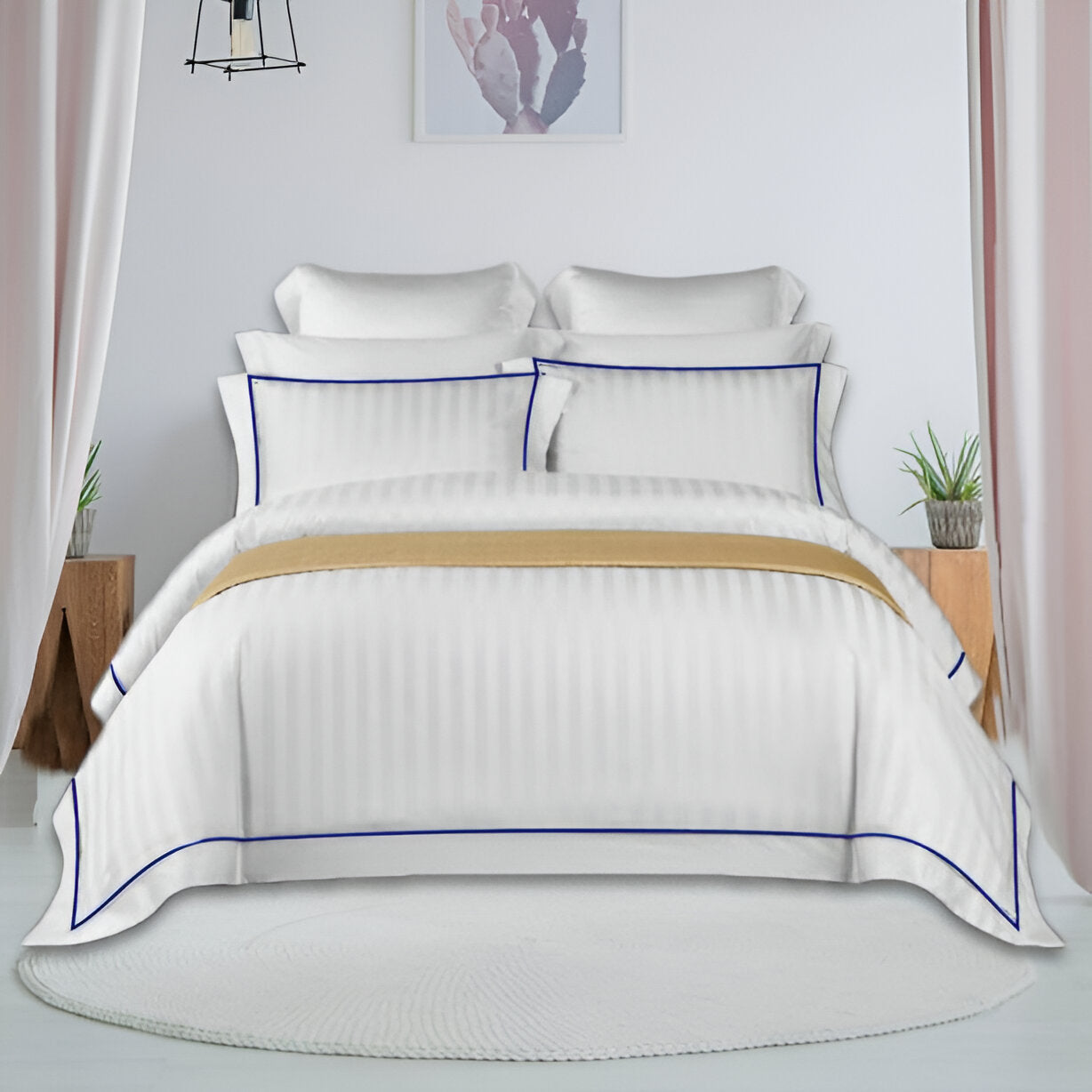 400TC Cotton Single Edge Embroidery Sateen Stripe Duvet Cover Set