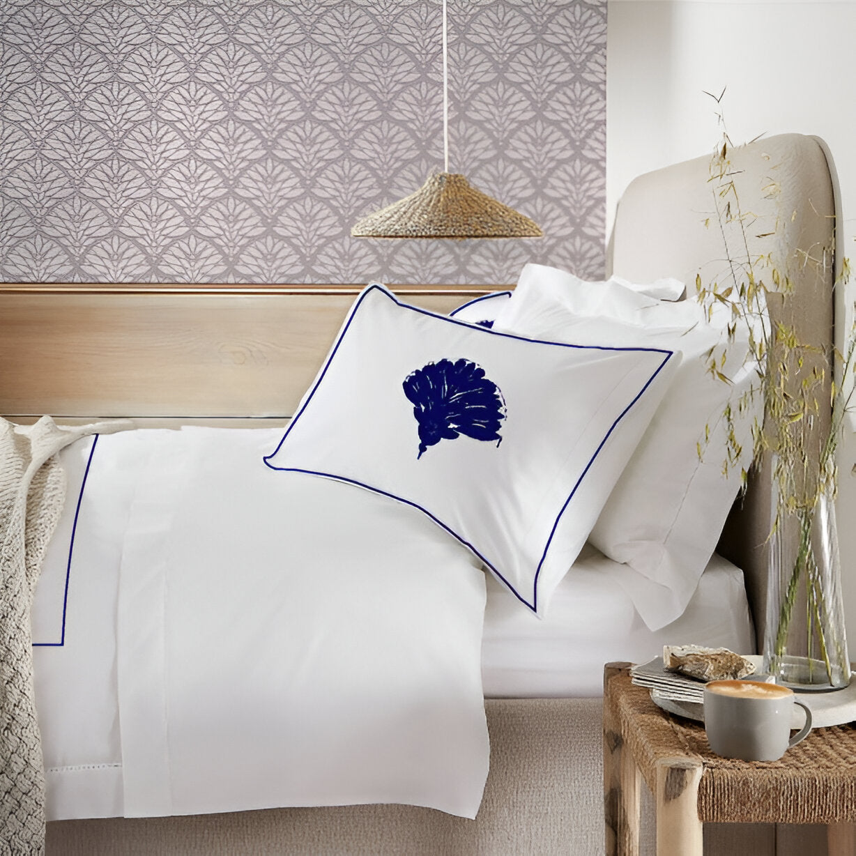 Leafy Embroidered Cotton Sateen Duvet Cover Set