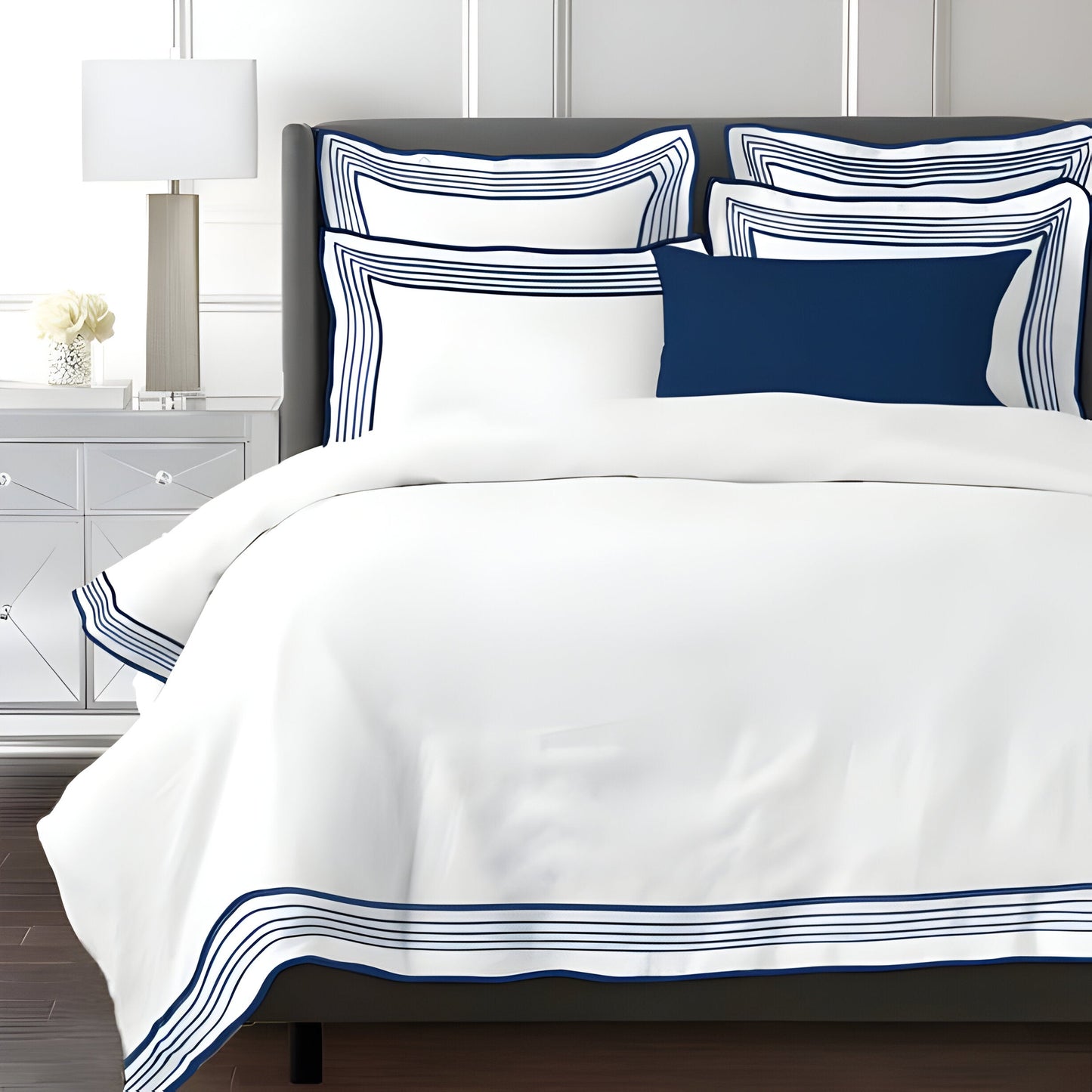 Smart Border 400TC Cotton Embroidery Sateen Solid Duvet Cover Set