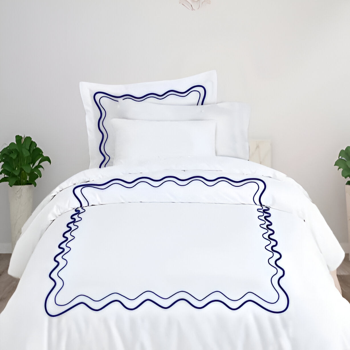Double Wavy Embroidered Cotton Duvet Cover Set