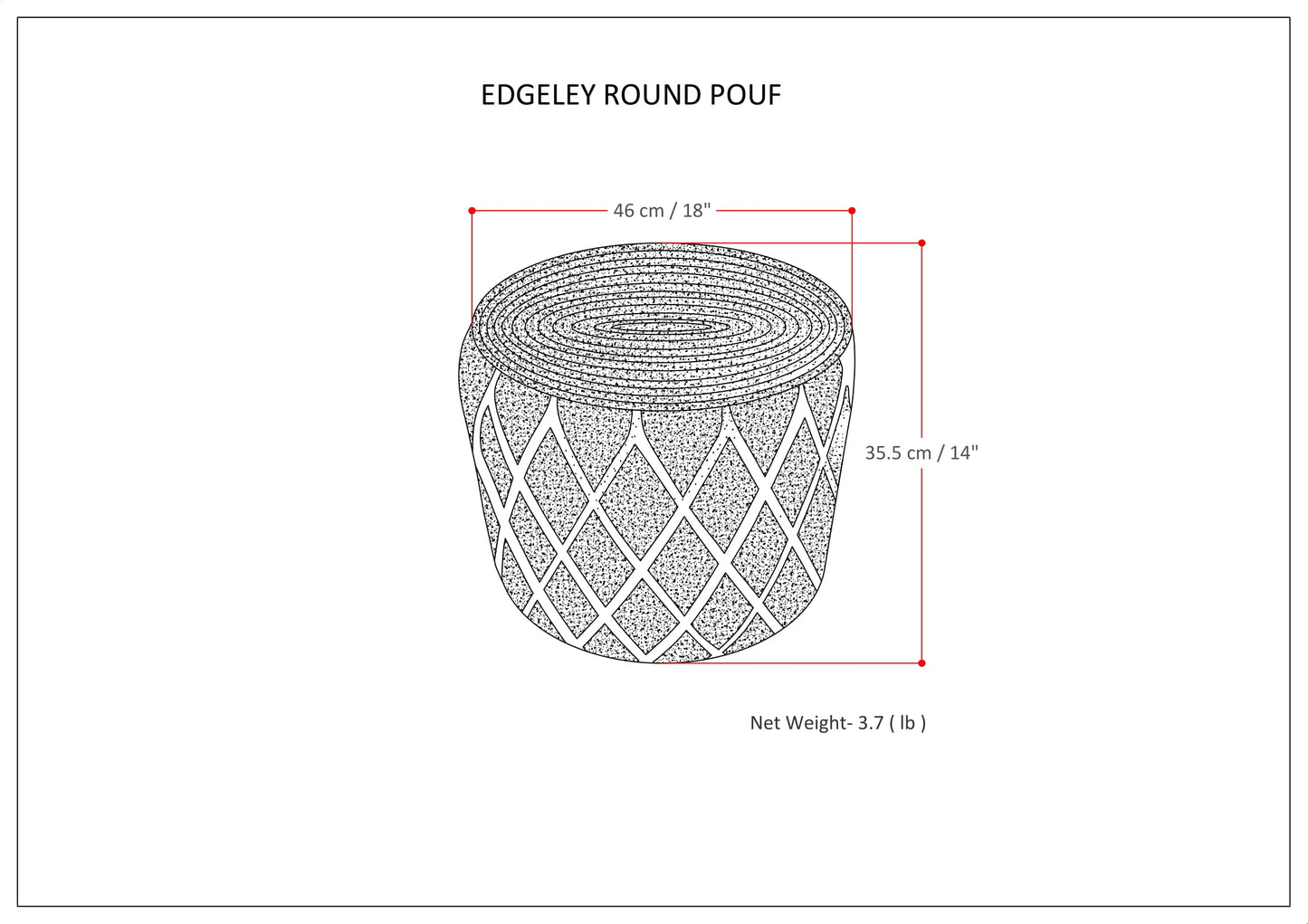 Edgeley 18 Inch Wide Round Pouf in Classic