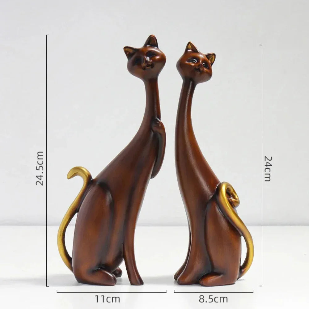 Abstract Colorful Cat Figurine Set Decorative Sculptures