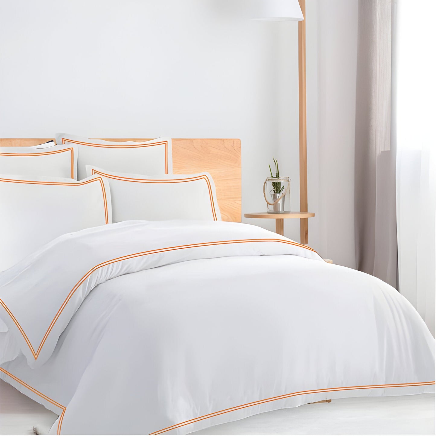 400TC Cotton Double Edge Embroidery Sateen Solid Duvet Cover Set