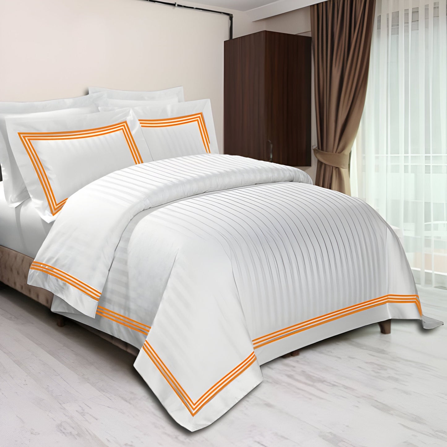 400TC Cotton Sateen Triple Edge Embroidery Stripe Duvet Cover Set