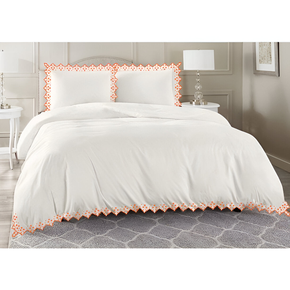 Elegant Flower Embroidered Duvet Cover Set