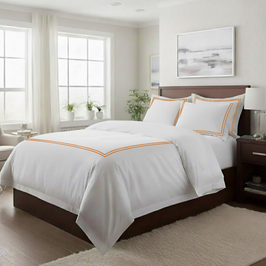 500TC Cotton Double Embroidery Sateen Solid Duvet Cover Set