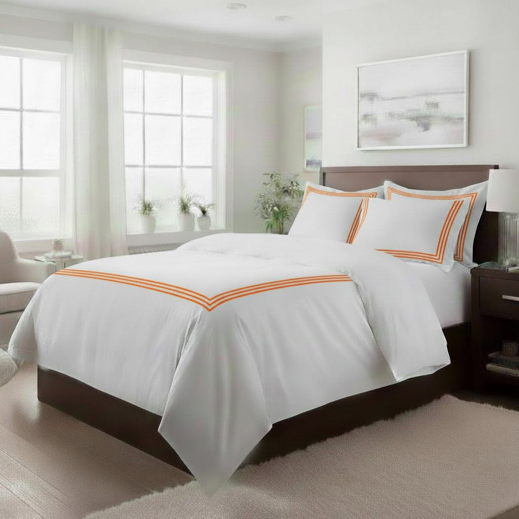 500TC Cotton Triple Embroidery Sateen Solid Duvet Cover Set