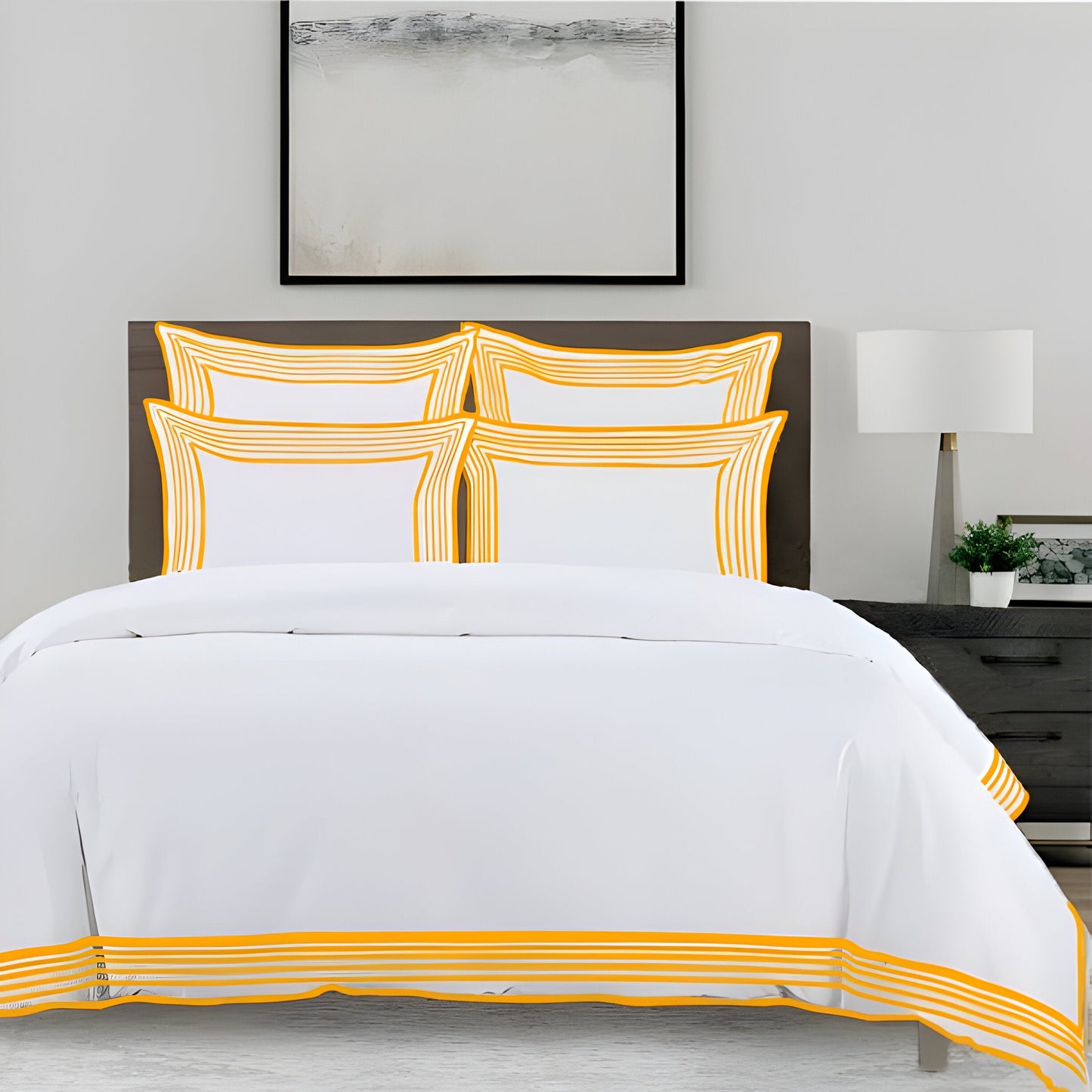 Smart Border 400TC Cotton Embroidery Sateen Solid Duvet Cover Set