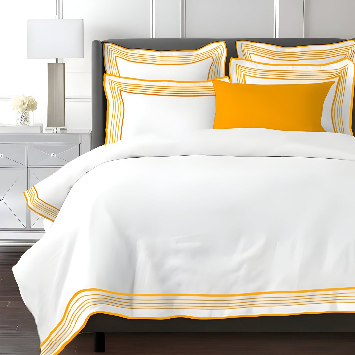 Smart Border 400TC Cotton Embroidery Sateen Solid Duvet Cover Set