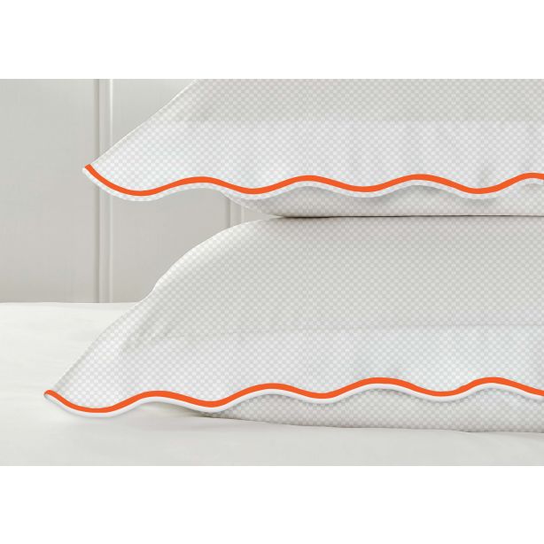 400TC Cotton Scallop Embroidery Sateen Microcheck Duvet Cover Set