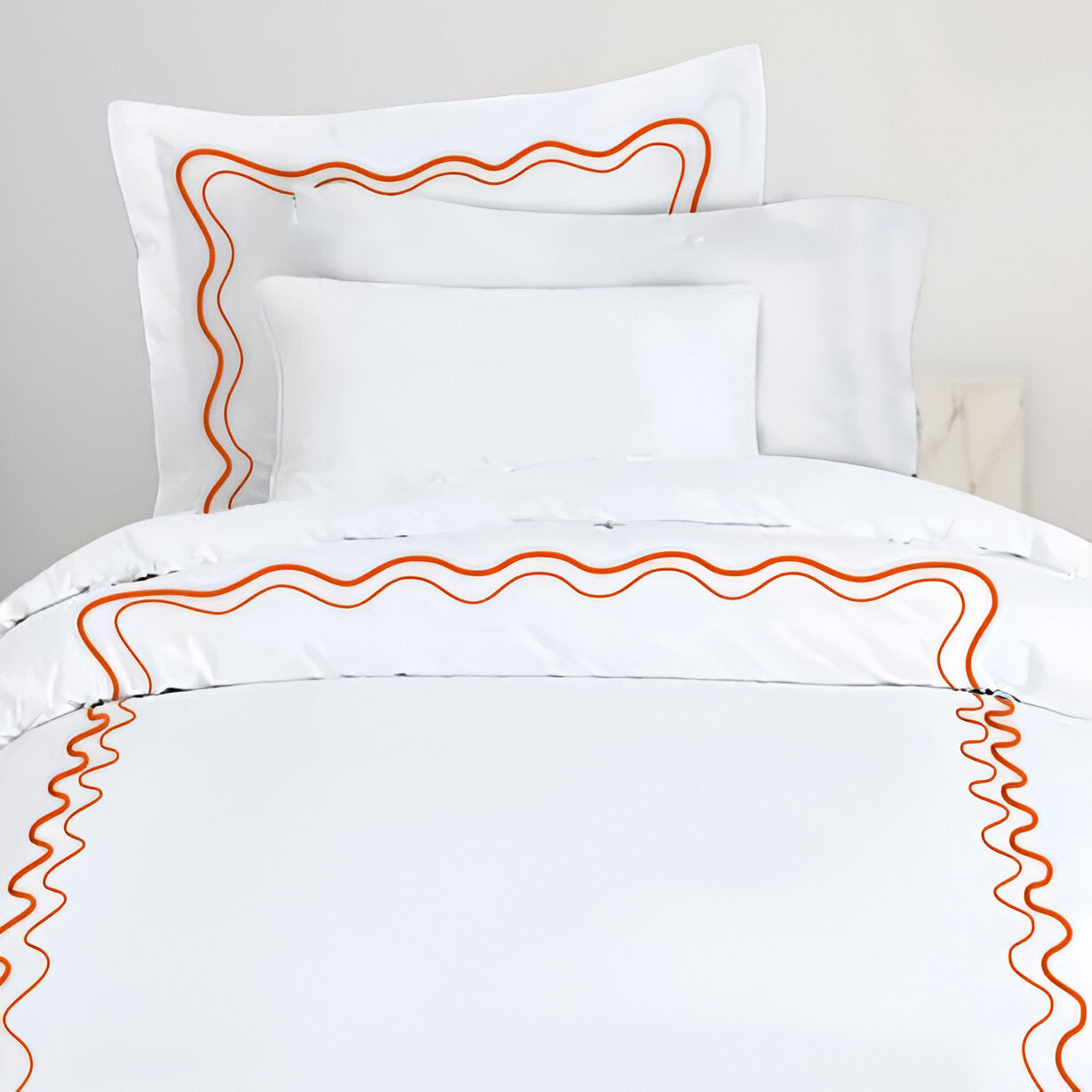 Double Wavy Embroidered Cotton Duvet Cover Set