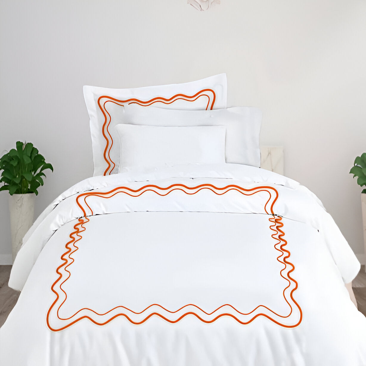 Double Wavy Embroidered Cotton Duvet Cover Set