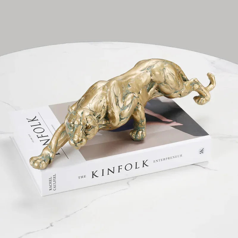 Golden Retro Leopard Decorative Sculpture for Living Room Tabletop Decor