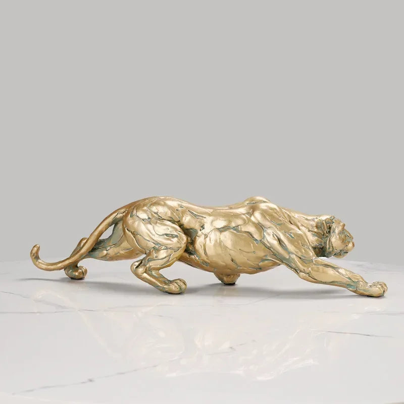 Golden Retro Leopard Decorative Sculpture for Living Room Tabletop Decor