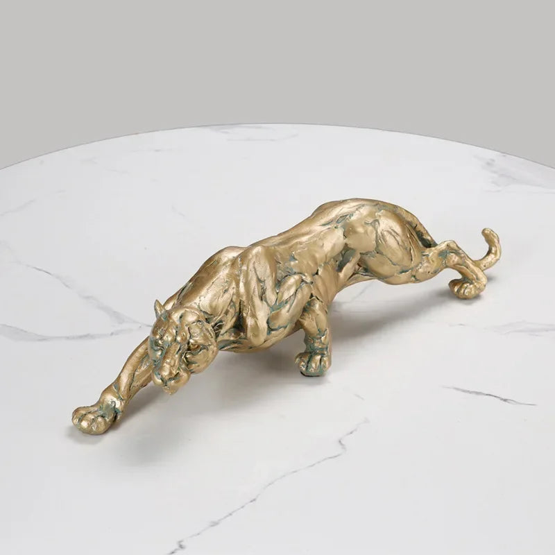 Golden Retro Leopard Decorative Sculpture for Living Room Tabletop Decor