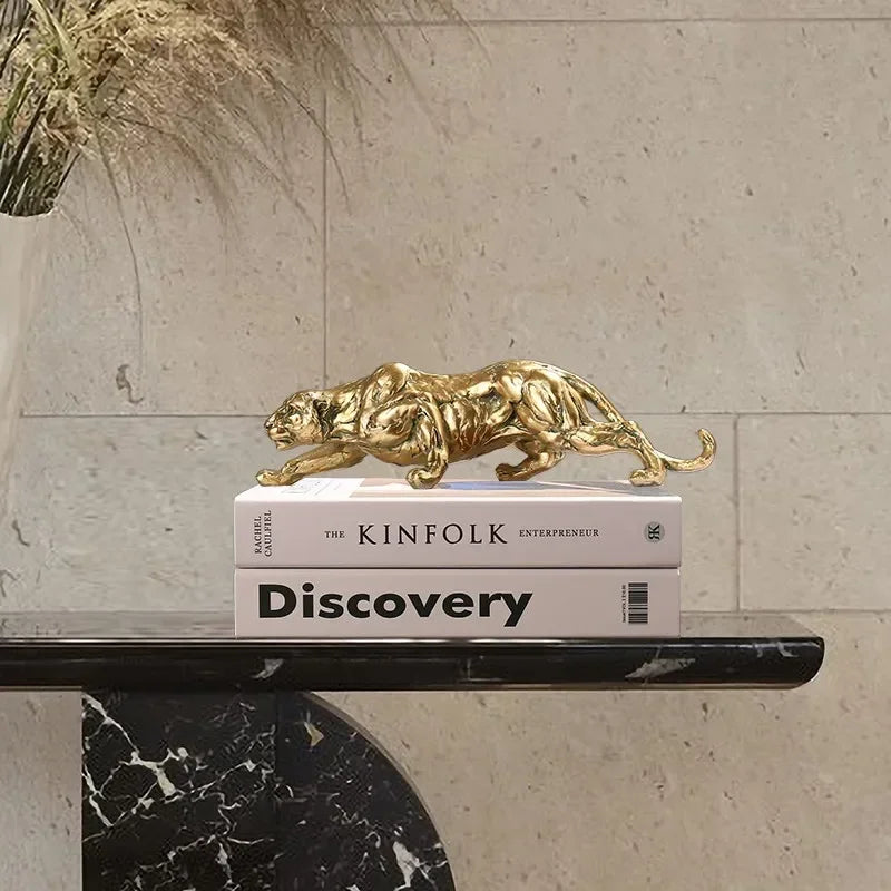 Golden Retro Leopard Decorative Sculpture for Living Room Tabletop Decor