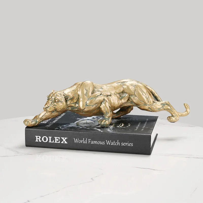 Golden Retro Leopard Decorative Sculpture for Living Room Tabletop Decor