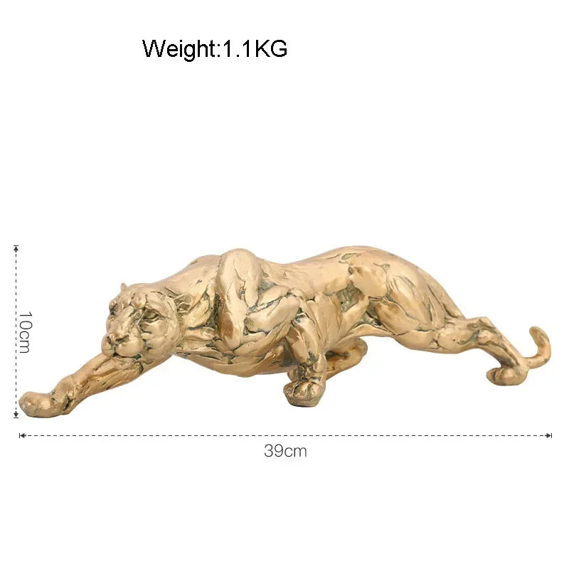 Golden Retro Leopard Decorative Sculpture for Living Room Tabletop Decor