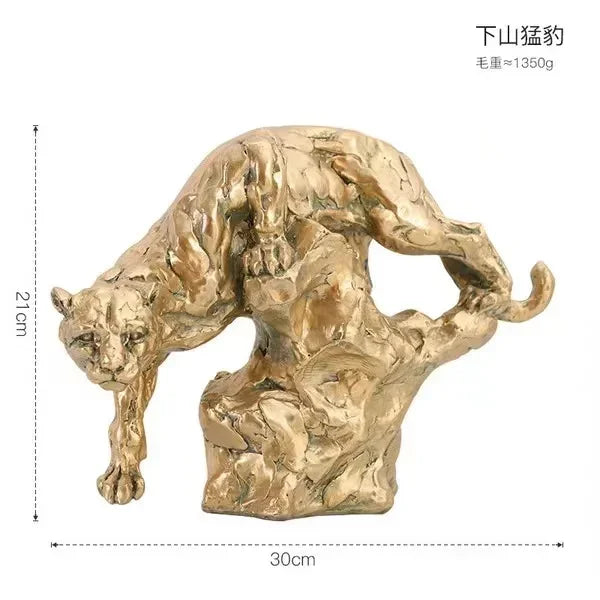 Golden Retro Leopard Decorative Sculpture for Living Room Tabletop Decor