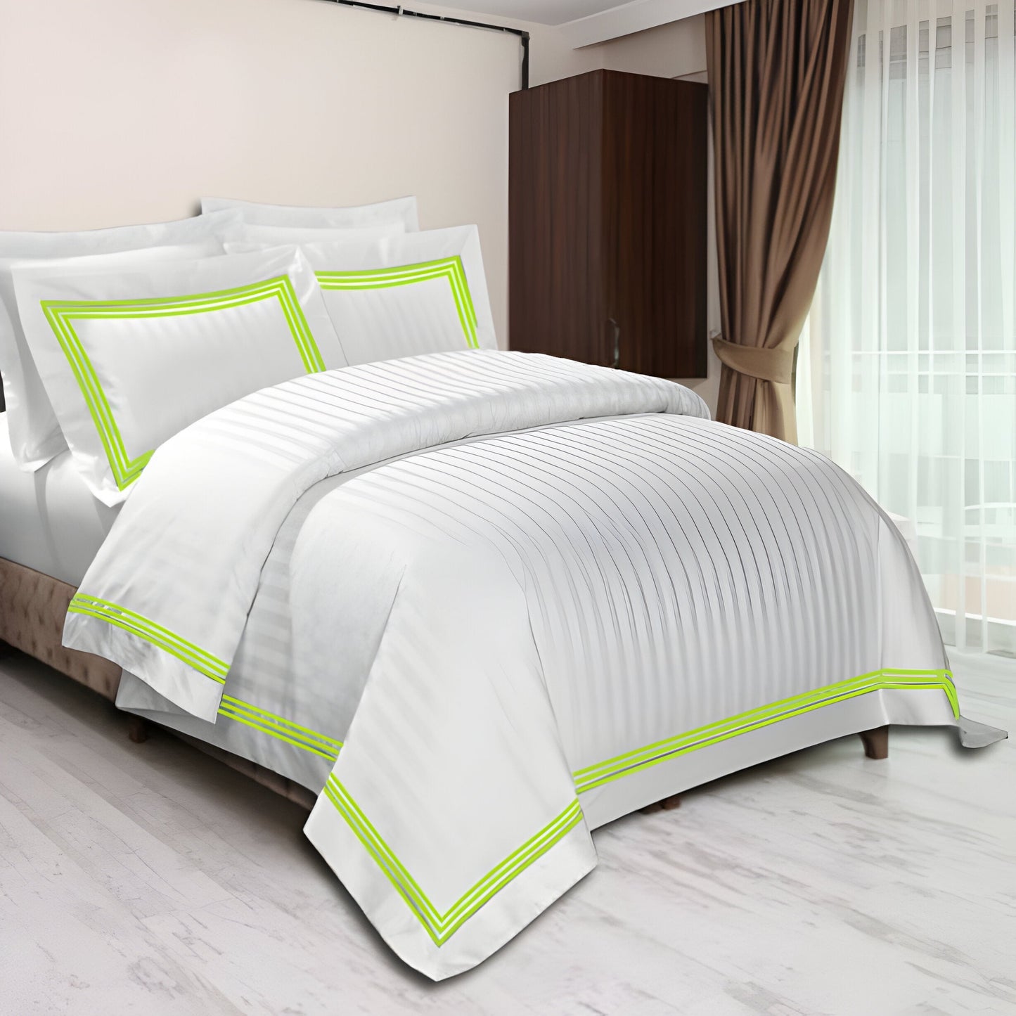 400TC Cotton Sateen Triple Edge Embroidery Stripe Duvet Cover Set