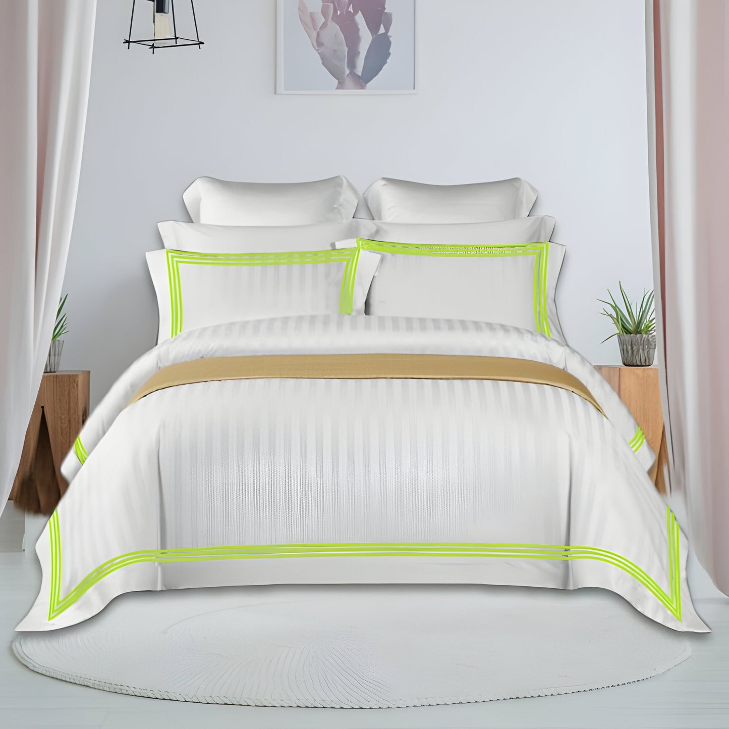 400TC Cotton Sateen Triple Edge Embroidery Stripe Duvet Cover Set