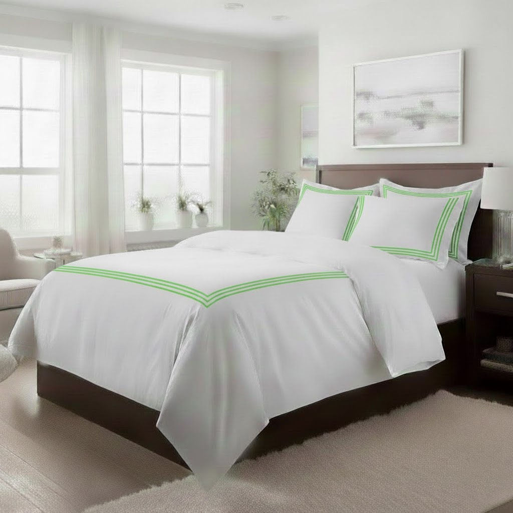 500TC Cotton Triple Embroidery Sateen Solid Duvet Cover Set