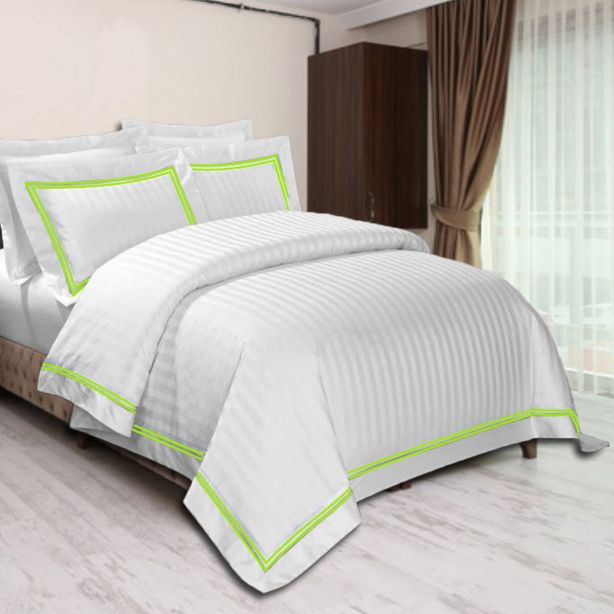 400TC Cotton Double Edge Embroidery Sateen Stripe Duvet Cover Set