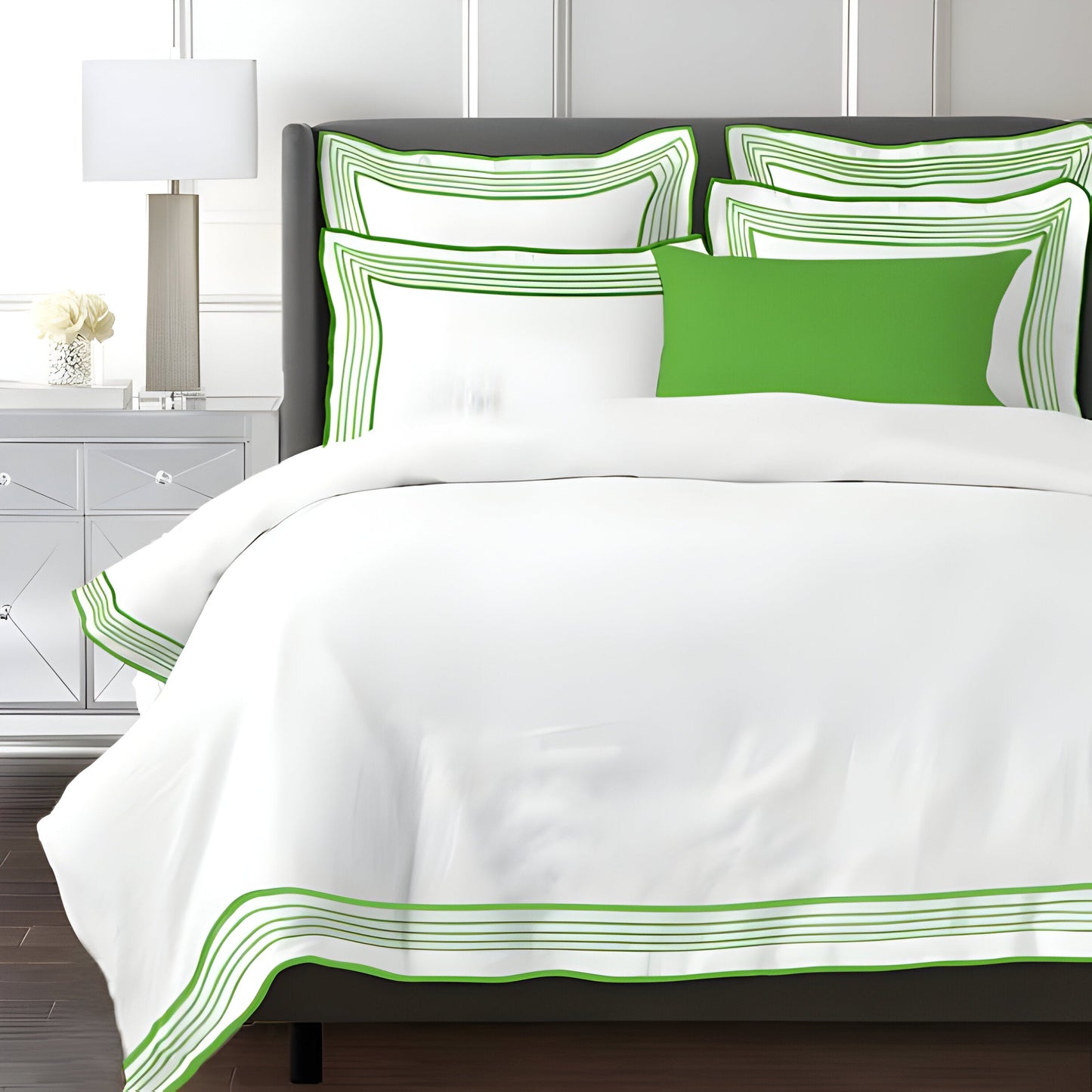 Smart Border 400TC Cotton Embroidery Sateen Solid Duvet Cover Set