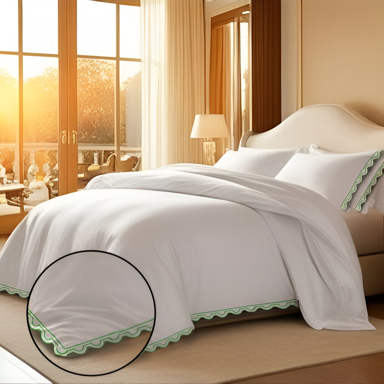 400TC U Shape Scallop Embroidery Cotton Duvet Cover Set