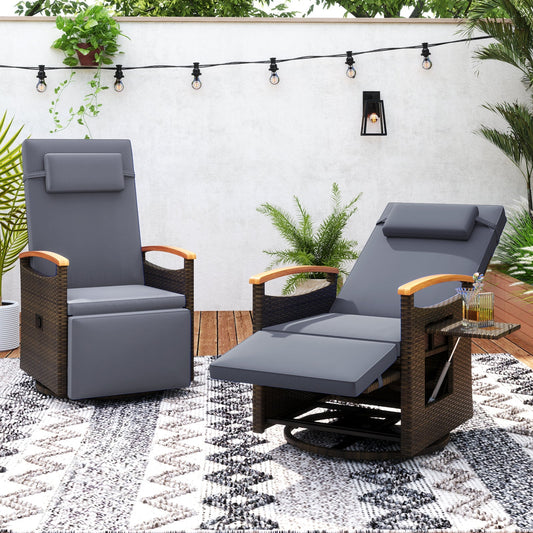 Swivel Reclining Chaise Lounge Set with Adjustable Backrest