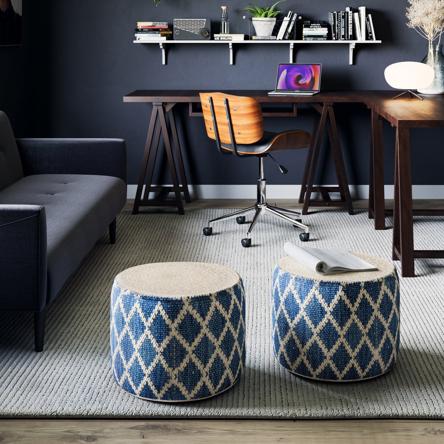 Edgeley 18 Inch Wide Round Pouf in Classic
