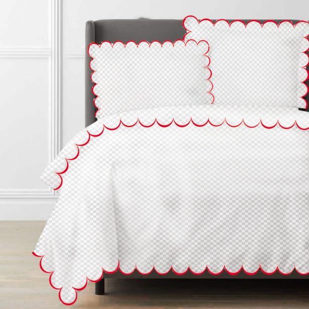Allena 400TC Cotton Scallop Embroidery Sateen Microcheck Duvet Cover Set