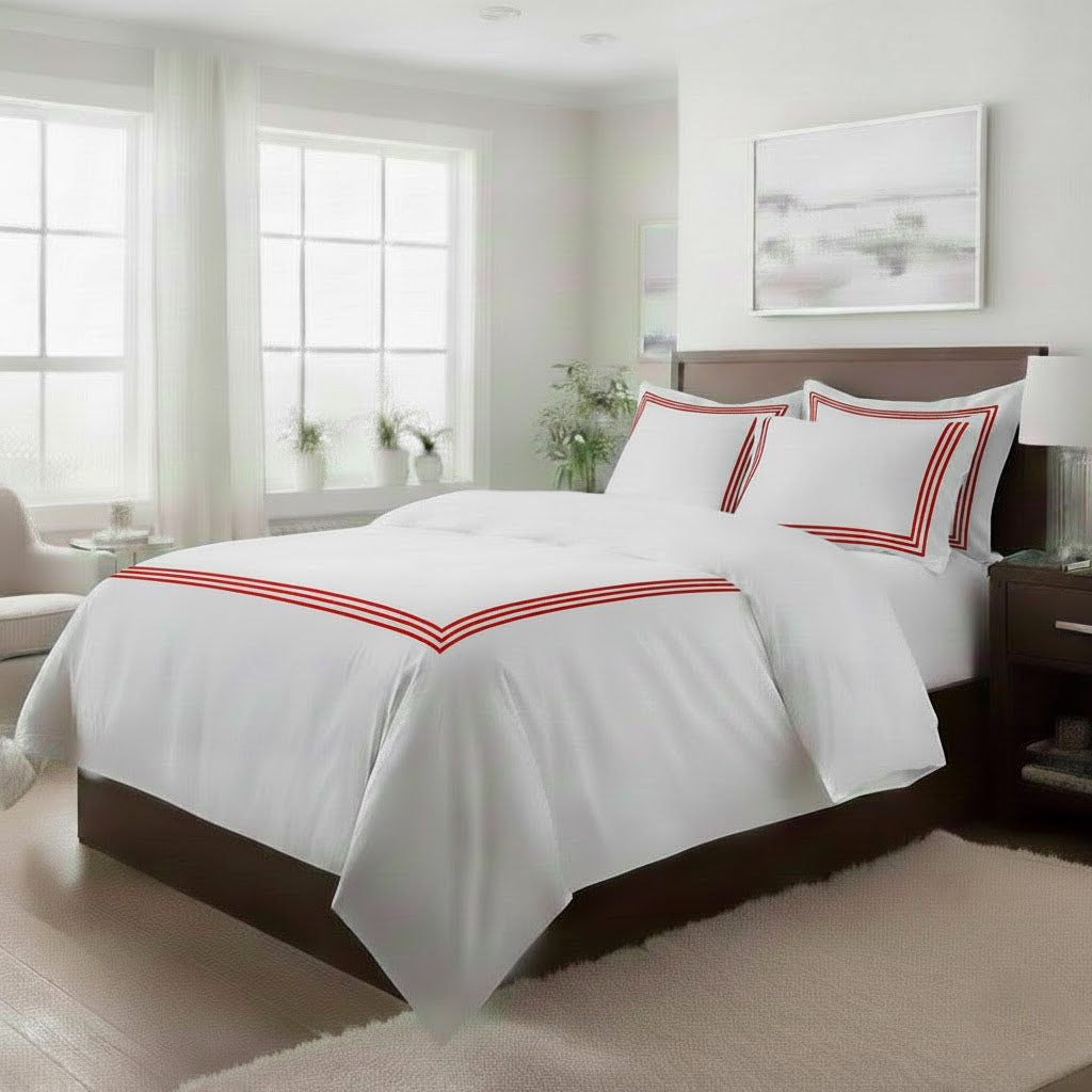 500TC Cotton Triple Embroidery Sateen Solid Duvet Cover Set