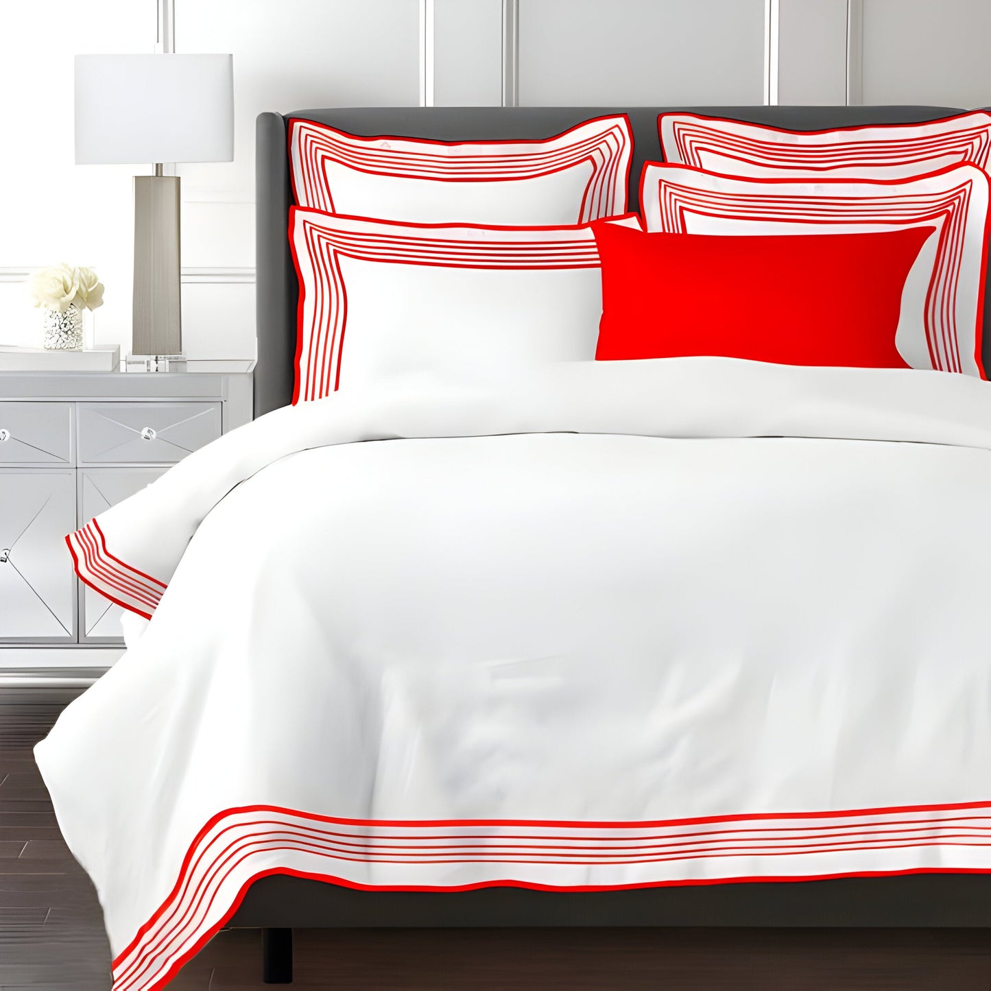 Smart Border 400TC Cotton Embroidery Sateen Solid Duvet Cover Set