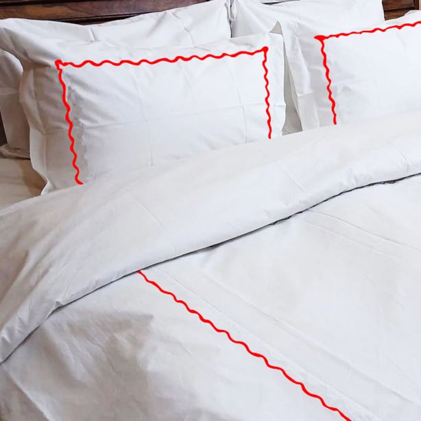 Ava 400TC Cotton Scallop Embroidery Sateen Solid Duvet Cover Set