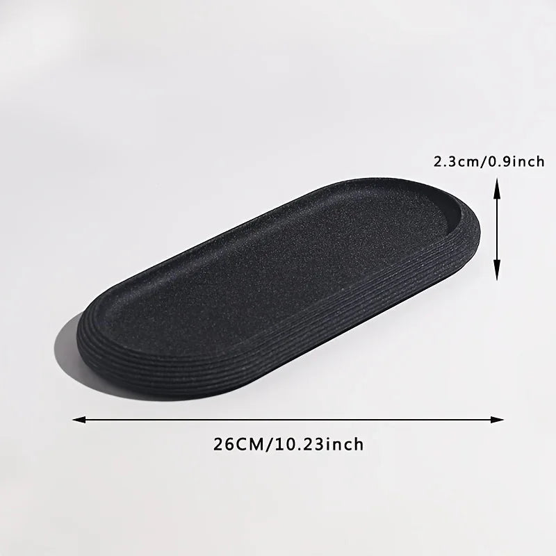 [Resin Art Tray] Elegant Resin Art Striped Bathroom Vanity Tray | Oval Design with Textured Surface, Bathroom Organizer, Neutral Tone Tray, Bathroom Decor And Accessories