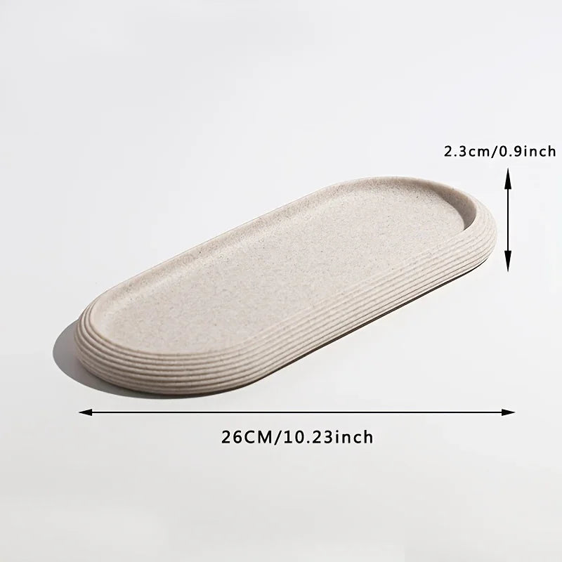 [Resin Art Tray] Elegant Resin Art Striped Bathroom Vanity Tray | Oval Design with Textured Surface, Bathroom Organizer, Neutral Tone Tray, Bathroom Decor And Accessories