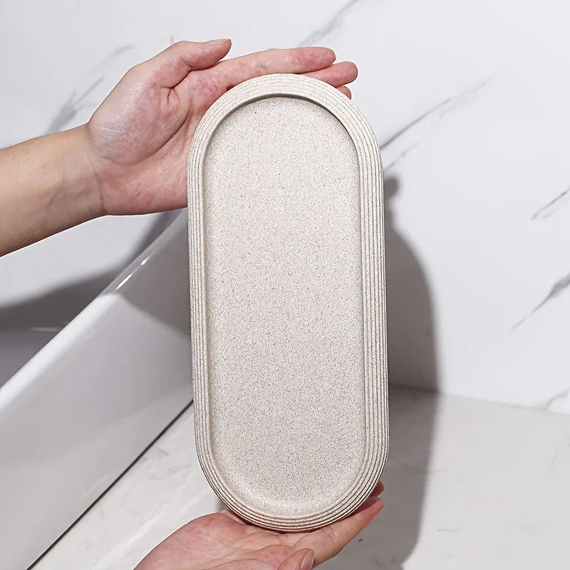 [Resin Art Tray] Elegant Resin Art Striped Bathroom Vanity Tray | Oval Design with Textured Surface, Bathroom Organizer, Neutral Tone Tray, Bathroom Decor And Accessories