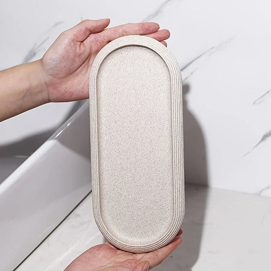 [Resin Art Tray] Elegant Resin Art Striped Bathroom Vanity Tray | Oval Design with Textured Surface, Bathroom Organizer, Neutral Tone Tray, Bathroom Decor And Accessories