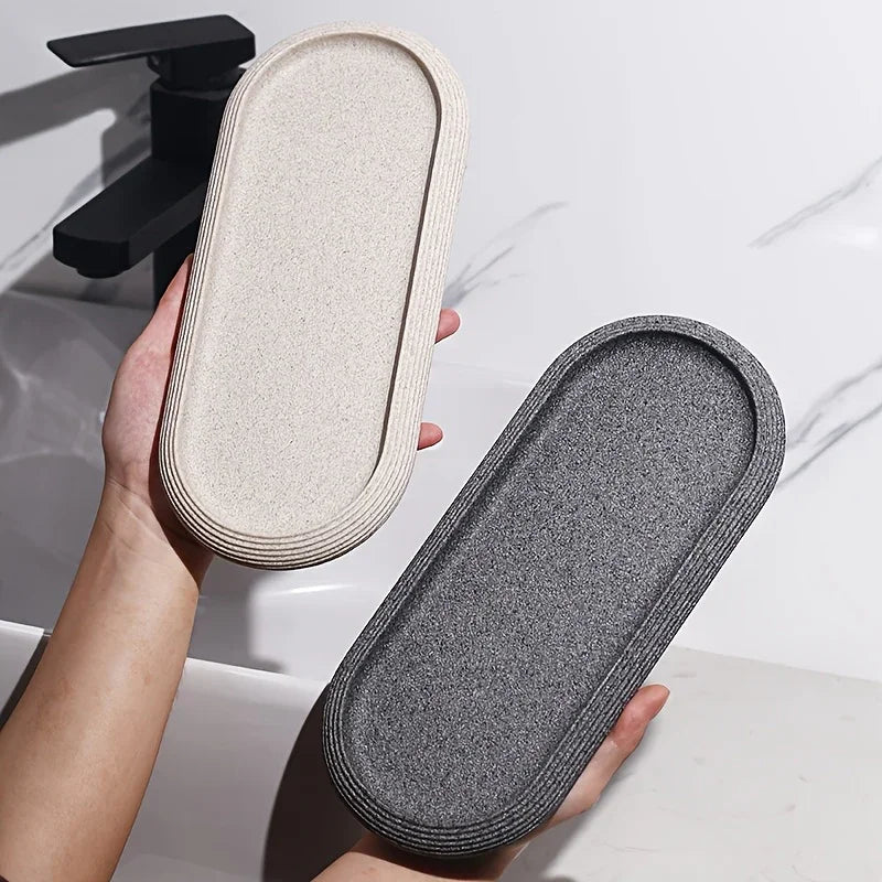 [Resin Art Tray] Elegant Resin Art Striped Bathroom Vanity Tray | Oval Design with Textured Surface, Bathroom Organizer, Neutral Tone Tray, Bathroom Decor And Accessories
