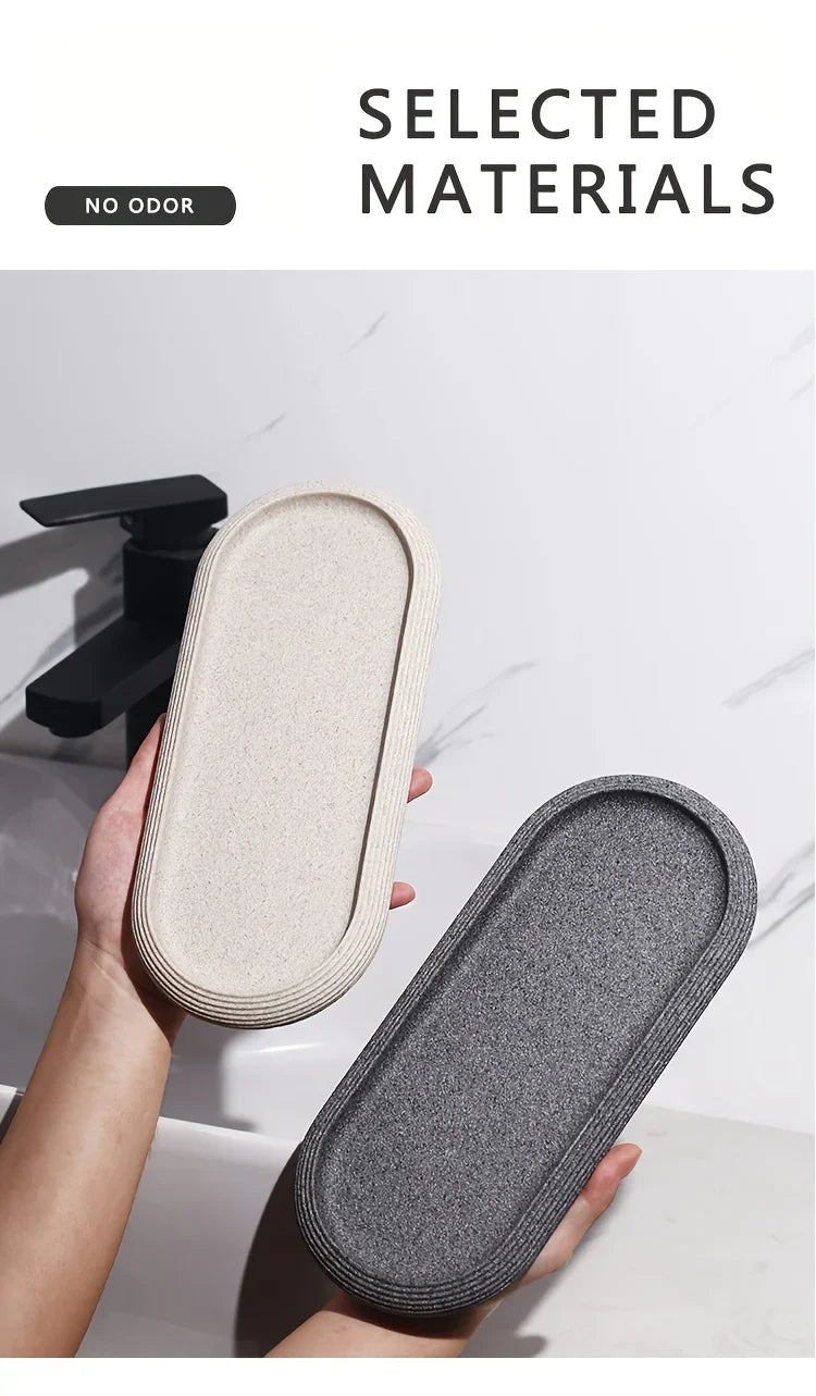[Resin Art Tray] Elegant Resin Art Striped Bathroom Vanity Tray | Oval Design with Textured Surface, Bathroom Organizer, Neutral Tone Tray, Bathroom Decor And Accessories