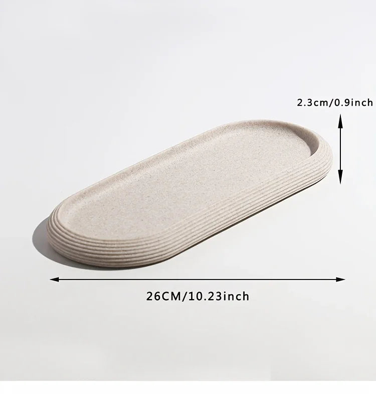 [Resin Art Tray] Elegant Resin Art Striped Bathroom Vanity Tray | Oval Design with Textured Surface, Bathroom Organizer, Neutral Tone Tray, Bathroom Decor And Accessories