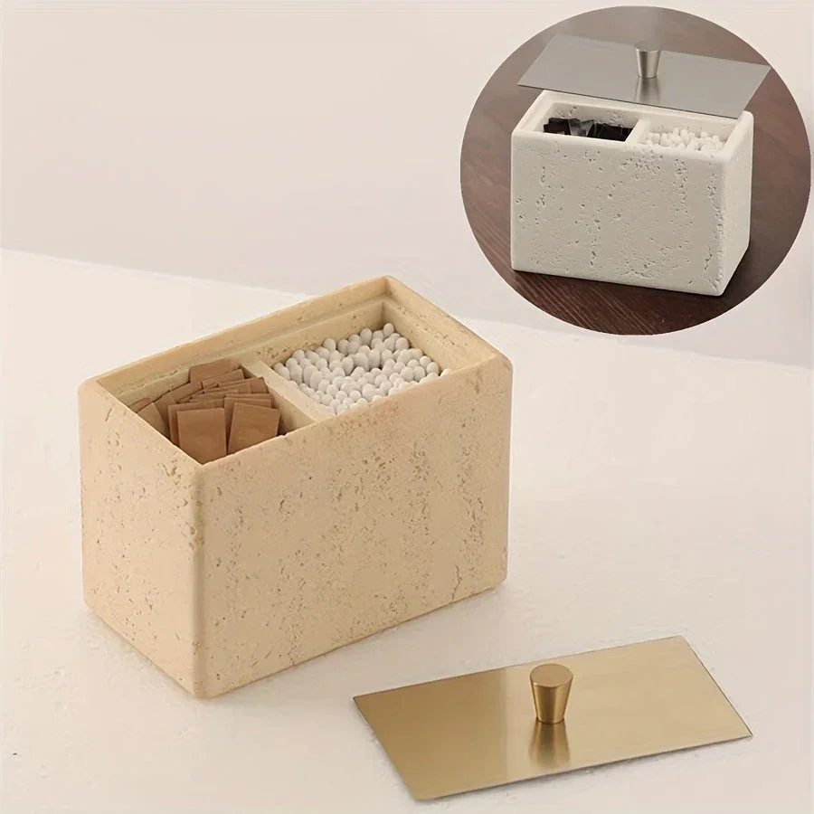 Resin Bathroom Containers with Lids Bathroom Organizer Storage Swabs Can Dental floss Can q-tip Storage Toothpick Holder Bathroom Canister Vanity Storage Jars Organizer for Swabs,Bath Salts Makeup Sponges Bath salt tank, Cani